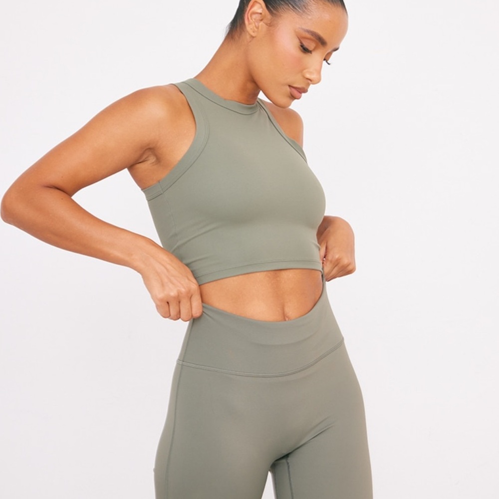plt olive sculpt cropped gym racer top